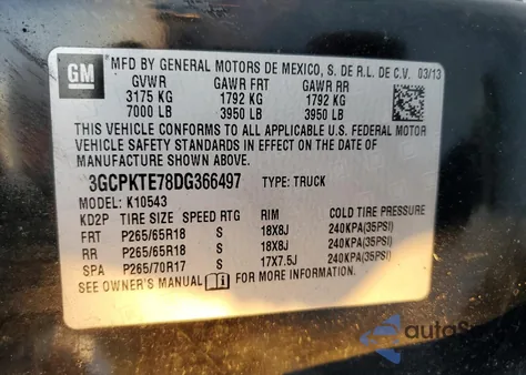 2013 Chevrolet Silverado K1500 Ltz из США, поврежденный, VIN 3GCPKTE78DG366497